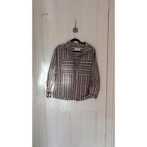 Apiece Apart Brown and White Striped Button-Up Shirt
